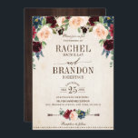 Burgundy Navy Floral Rustic Boho Country Weddensch Kaart<br><div class="desc">Waterverf bogundy red navy blush roze, koper rustic country classy floral bruiloft sjabloon met groene botanische bladeren en eucalyptusbladeren op een houten achtergrond. Dit prachtige, eenvoudig aan te passen design kan gemakkelijk worden afgestemd op uw trouwkleuren, -stijlen en -thema en het is een perfecte keuze voor herfst midzomer- of winterbruiloften....</div>