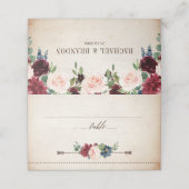 Burgundy Navy Floral Rustic Boho Country Weddensch Plaatskaartje (Buitenkant ongevouwen)