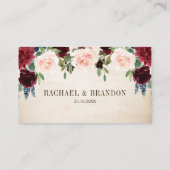 Burgundy Navy Floral Rustic Boho Country Weddensch Plaatskaartje (Achterkant)