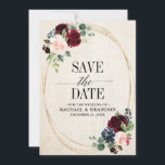 Burgundy Navy Floral Rustic Boho Country Weddensch Save The Date<br><div class="desc">Waterverf bordeaux rood marine blush roze rustiek land classy bloemenbruiloft bewaar de datum kaart sjabloon met groen botanisch gebladerte en eucalyptus bladeren in oxblood bordeaux achtergrond. Dit mooie gemakkelijk aan te passen ontwerp kan gemakkelijk met uw huwelijkskleuren, stijlen en thema aanpassen en het is een perfecte keus voor de herfst...</div>