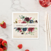 Burgundy Navy Floral Rustic Boho Country Weddensch Servet (Insitu)