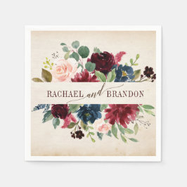 Burgundy Navy Floral Rustic Boho Country Weddensch Servet