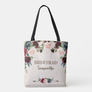 Burgundy Navy Floral Rustic Boho Country Weddensch Tote Bag