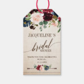 Burgundy Navy Floral Rustic Boho Vrijgezellenfeest Cadeaulabel (Voorkant)