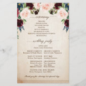 Burgundy Navy Floral Rustic Boho Wedding Programme (Achterkant)