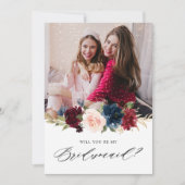 Burgundy Navy Floral Rustic Bridesmaid Voorstel in Kaart (Voorkant)