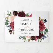 Burgundy Navy Floral Rustic Country Weddenschap Drieluik Aankondiging (Cover)