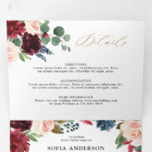 Burgundy Navy Floral Rustic Country Weddenschap Drieluik Aankondiging (Binnenzijde eerst)