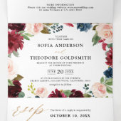 Burgundy Navy Floral Rustic Country Weddenschap Drieluik Aankondiging (Binnenkant midden)