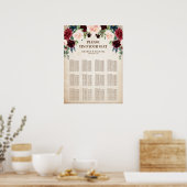 Burgundy Navy Floral Rustic Kaarten en Gifts Poste Poster (Keuken)
