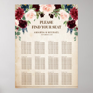 Burgundy Navy Floral Rustic Kaarten en Gifts Poste Poster