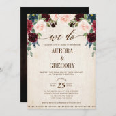 Burgundy Navy Floral Rustic Land dat we doen Kaart (Voorkant / Achterkant)