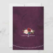 Burgundy Navy Floral Rustic String Light Wedding Kaart (Achterkant)