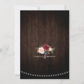 Burgundy Navy Floral Rustic String Light Wedding Kaart (Achterkant)