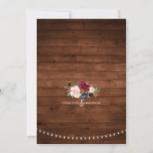 Burgundy Navy Floral Rustic String Light Wedding Kaart (Achterkant)