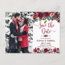Burgundy Navy Floral Save the Date Photo