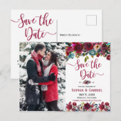 Burgundy Navy Floral Save the Date Photo Aankondigingskaart (Voorkant / Achterkant)