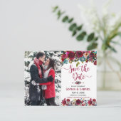 Burgundy Navy Floral Save the Date Photo Aankondigingskaart (Staand voorkant)