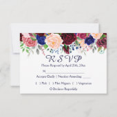 Burgundy Navy Floral Silver Geometric RSVP Kaartje (Achterkant)