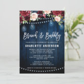 Burgundy Navy Floral String Light Brunch & Bubble Kaart (Staand voorkant)