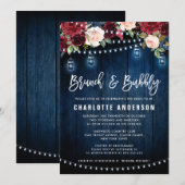 Burgundy Navy Floral String Light Brunch & Bubble Kaart (Voorkant / Achterkant)