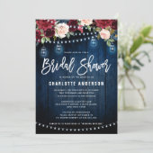 Burgundy Navy Floral String Light Vrijgezellenfees Kaart (Staand voorkant)