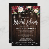 Burgundy Navy Floral String Light Vrijgezellenfees Kaart (Voorkant / Achterkant)