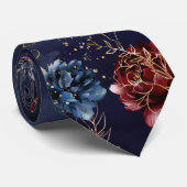 Burgundy Navy Floral Symphony Wedding Stropdas (Opgerold)