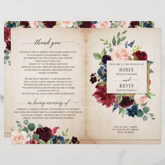 Burgundy Navy Floral vervolgde het programma (Voorkant / Achterkant)