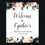 burgundy & navy floral vrijgezellenfeest welkomstt poster<br><div class="desc">mooie bogundy en blauw-marinebloemen voor de waterverf. De tekst en de kleuren op dit poster van het teken kunnen worden uitgegeven.</div>