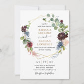 Burgundy Navy Floral w/ Geometric Greenery Wedding Kaart (Voorkant)