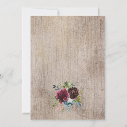 Burgundy Navy Floral w/ Geometric Greenery Wedding Kaart (Achterkant)