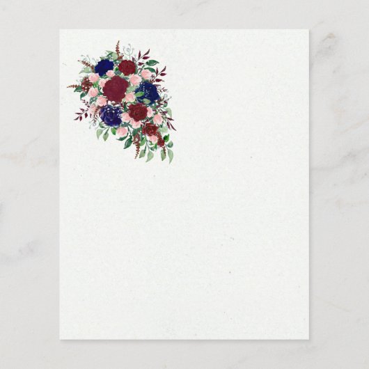 Burgundy Navy Floral Waterverf Wedding Budget (Achterkant)