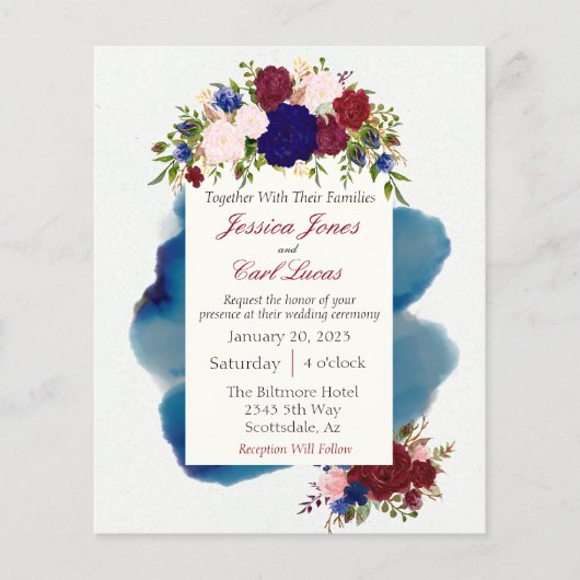 Burgundy Navy Floral Waterverf Wedding Budget (Voorkant)
