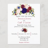 Burgundy Navy Floral Waterverf Wedding Budget Flyer (Voorkant)