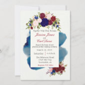 Burgundy Navy Floral Waterverf Wedding Kaart (Voorkant)