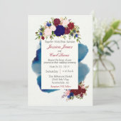 Burgundy Navy Floral Waterverf Wedding Kaart (Staand voorkant)