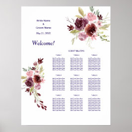 Burgundy Navy Floral Wedding Dinner Seating Chart Poster