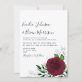 Burgundy Navy Floral Wedding Invitation Kaart (Voorkant)