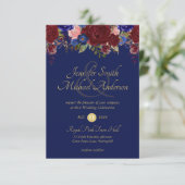 Burgundy Navy Floral Wedding Invitations (Staand voorkant)