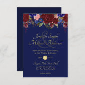 Burgundy Navy Floral Wedding Invitations (Voorkant / Achterkant)