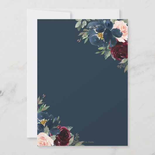 Burgundy Navy Floral Wedding Save the Date Kaart (Achterkant)