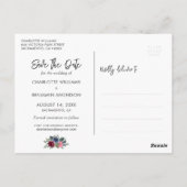 Burgundy Navy Floral Wedding Save the Date Photo Briefkaart (Achterkant)