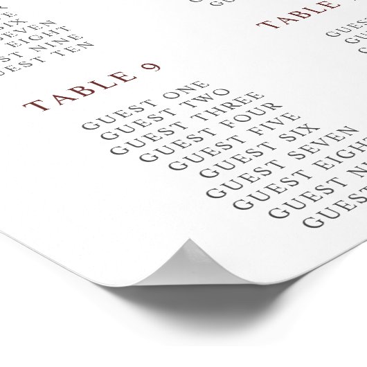 Burgundy & Navy Floral Wedding Seating Plan Poster (Hoek)