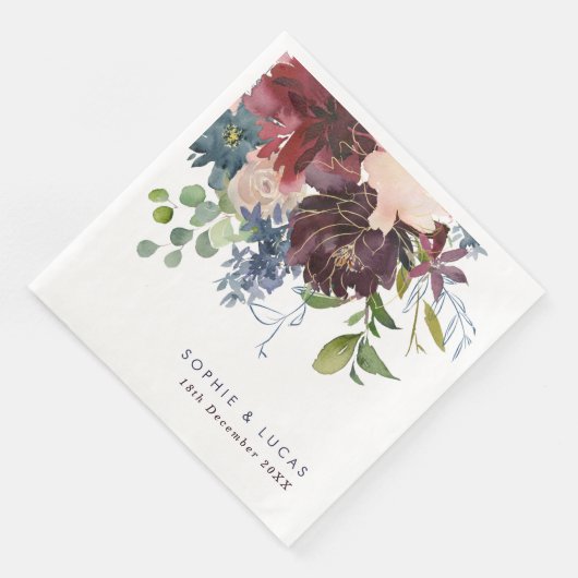 Burgundy & Navy Floral Wedding Servet (Hoek)