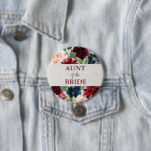 Burgundy & Navy Floral Wedding tante Gift Ronde Button 7,6 Cm (In situ)