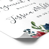 Burgundy Navy Floral Welcome Engagement Party Poster (Hoek)