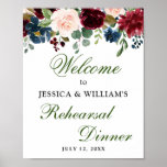 Burgundy Navy Floral Welcome Rehearsal Dinner Sign Poster<br><div class="desc">Voor verdere aanpassing,  te klikken gelieve de "pas verder"verbinding aan en ons ontwerphulpmiddel te gebruiken om deze sjabloon te wijzigen. Als je hulp nodig hebt,  neem dan contact met me op.</div>