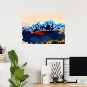 Burgundy Navy Fluid Marble Acrylic Art Abstract Poster (Thuiskantoor)