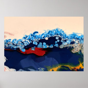 Burgundy Navy Fluid Marble Acrylic Art Abstract Poster